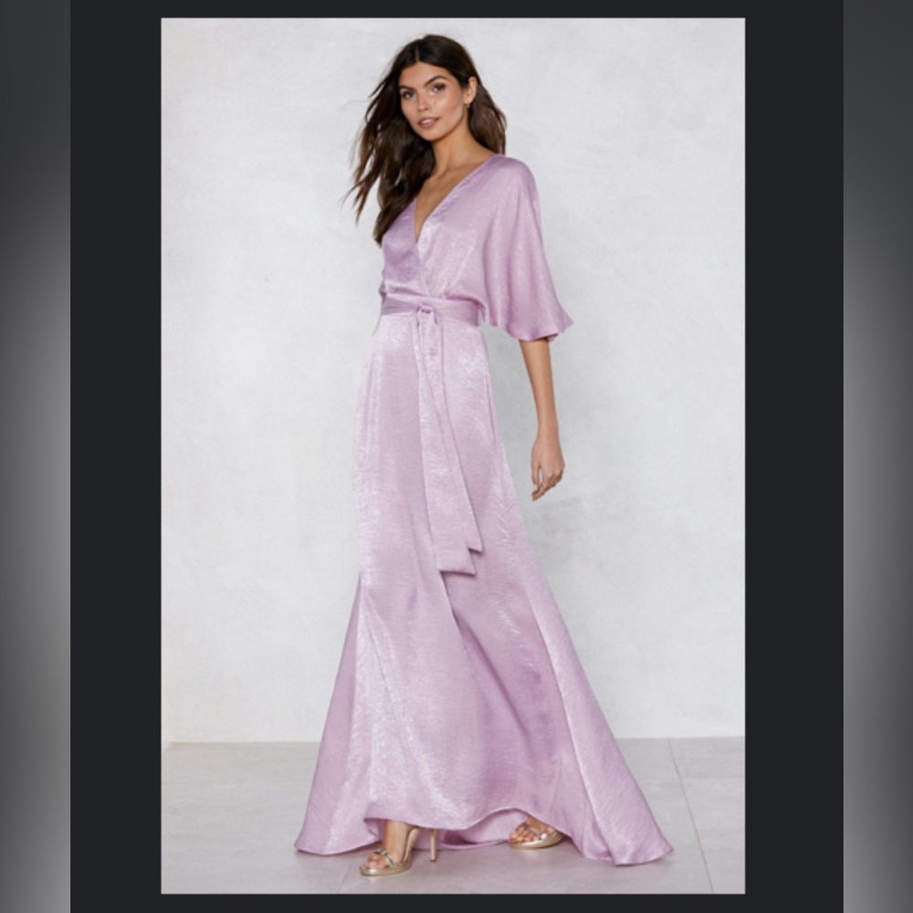Nasty Gal Shiny Pink Wrap Gown Sz 8